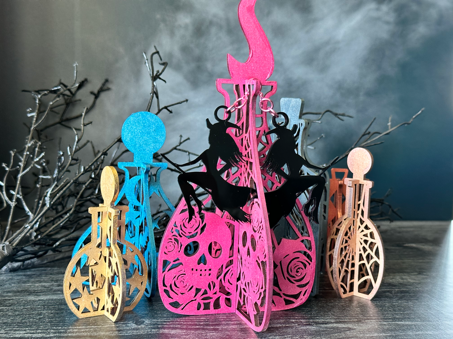 Witch Riding Broom Dangle Earrings