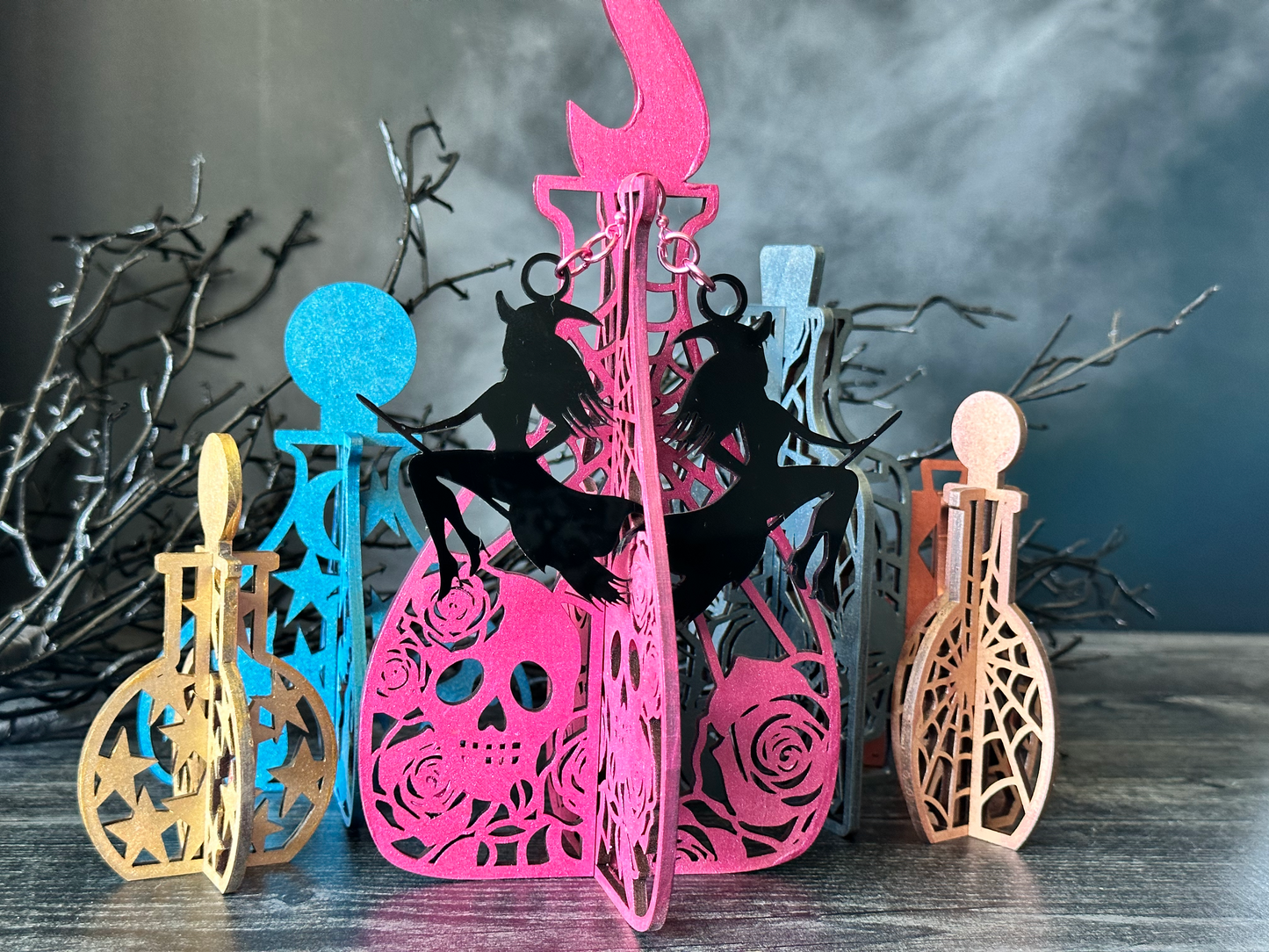 Witch Riding Broom Dangle Earrings