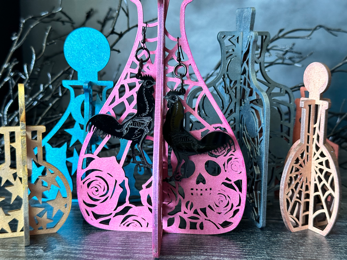 X-Ray Rooster Dangle Earrings