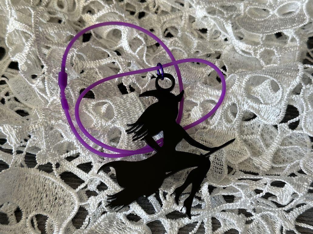 Witch Riding Broom Necklace