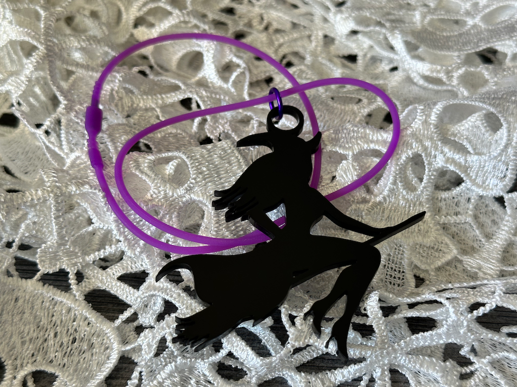 Witch Riding Broom Necklace
